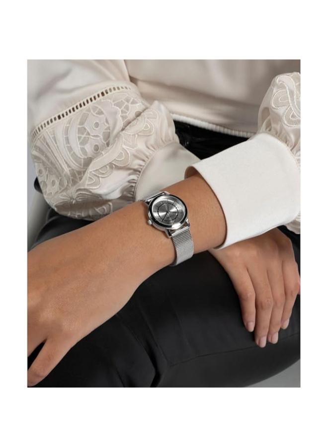 جس ساعة يد نسائية ستانلس ستيل بقرص فضي تناظرية من جيس - Image 4